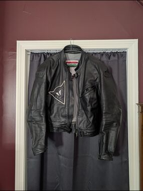 Dainese Real Leather Armored Men's Black Zip-up Logo Motorcycle Jacket Italy